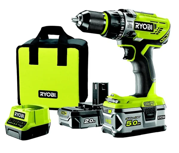 authentiques Castorama Perceuse Visseuse à Percussion Ryobi R18PD31-252S 18V – 5Ah + 2Ah 1